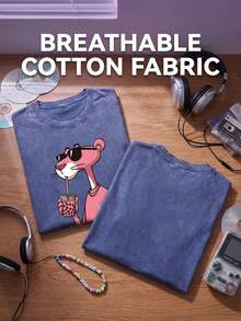 The Latest American-Style 100% Cotton T-Shirt Suitable For Both Men And Women. Featuring A Fun Retro Pink Leopard Print Cartoon Letter Pattern. This Is A Street-Style Korean Version Of Comfortable And Retro Fashion For Daily Commuting And Versatile Clothing That Fits The Y2k . It Is A Regular, Niche Punk-Style Black Round-Neck Short-Sleeved Washed T-Shirt With A Relaxed Fit. This Is A Washed Retro Series Of Comfortable Cotton T-Shirts, Easily Creating Retro Casual Clothing. It Is Suitable For Daily Commuting, Casual Outings, Music Festivals, And Daily Wear. Classic Retro Style. Men's Printed T-Shirt, Women's Printed T-Shirt, Couple's Outfit. - 藍色 - 查看 4