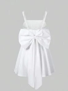 2026 Hot Selling Solid Color Casual Elegant Backless Bow Mini Dress, Suitable For Valentine's Day, Wedding, White Dress, Summer Dress, Party Dress, Summer Holiday Outfits, Vacation Outfits For Women. - 白色 - 查看 10