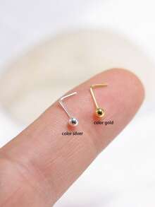 1pc 2.4G 925 Sterling Silver L-Shaped Nose Ring With 2.5mm Ball Top, Unisex - 2.5mm - View 5