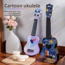 Cartoon Ukulele, Beginner Playable Musical Instrument Toy Guitar, Cartoon Starry Sky Cat, Heart, Lucky Clover Guitar, Beginner Practice Instrument, Family Gathering Music Toy, Animal Pattern Realistic Playable Guitar - Multicolor - View 2