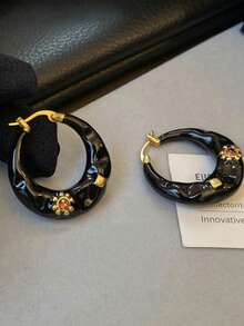 1 Pair Women's Fashion French Retro Asymmetrical Drop Oil Earrings, Luxury Creative Elegant Hoop Earrings - Elegant Earrings-red - View 3