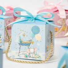 12个可爱卡通礼盒，粉色和蓝色动物图案，适合包装洗礼用品和糖果 - 動物款 - 查看 3