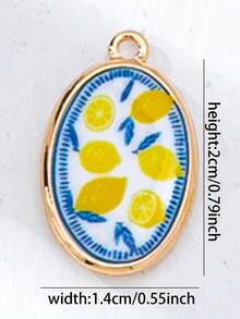 1pc Oval-Shaped DIY Jewelry Pendant, Suitable For Necklace, Bracelet, Earring Making - Gold Plated Enamel Ocean & Fruit Pendant, Jewelry Making Supplies - Summer Theme Jewelry Accessory - Multicolor - View 7