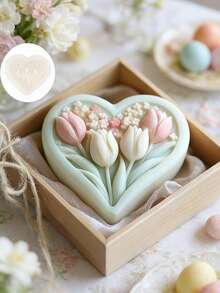3D心形郁金香花卉硅胶模具，多用途模具，适用于蜡烛、肥皂、石膏和树脂工艺品，适合家居装饰、婚礼和节日DIY礼物、情人节和母亲节礼物 - A - 查看 6
