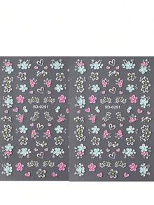 2 Sheets 5D Colorful Flower Nail Stickers, Butterfly & Rose Design, Spring/Summer Nail Art Decals, Slider Embossed Nail Decorations, DIY Nail Supplies - Multicolor - View 8