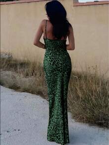 Leopard Print Hollow Lace-Up Bodycon Slip Dress Elegant Party Summer - Multicolor - View 2
