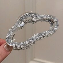 1 chiếc kẹp tóc thời trang nữ thanh lịch đính ngọc trai giả và đá pha lê, phụ kiện tóc pha lê lấp lánh đa năng, kẹp tóc hình càng cá mập lớn phong cách Bohemian, phù hợp sử dụng hàng ngày, đi biển, du lịch mùa hè và các trang phục khác. - Bạc - Xem 8