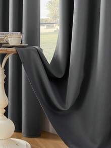 1pc/2pcs Solid Color Polyester Blackout Thermal Insulated Curtains, Suitable For Kitchen, Dining Room, Living Room, Bedroom, Study, Colors: Black, Dark Gray - Dark Grey - View 4