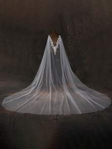 1pc 3D Floral Trailing Bridal Shawl, Lace & Beaded Wedding Cape, Suitable For Church Ceremony, Party, Wedding Photography Dress Accessory,Summer,Beach - Nhiều màu - Xem 10
