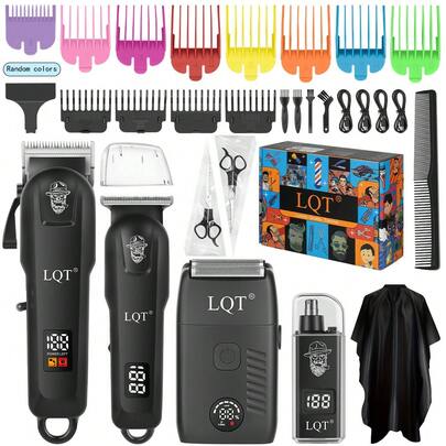  LQT Men's Grooming Kit (4pcs/3pcs/1pc) - Rechargeable Hair Clipper, Beard Trimmer, Nose Hair Trimmer And Electric Shaver, Wireless Multifunctional Haircut Set, USB Charging, With Guide Comb And Grooming Accessories, Ideal For Salon Haircut, Beard Styling And Home Personal Care, Perfect Father's Day Gift