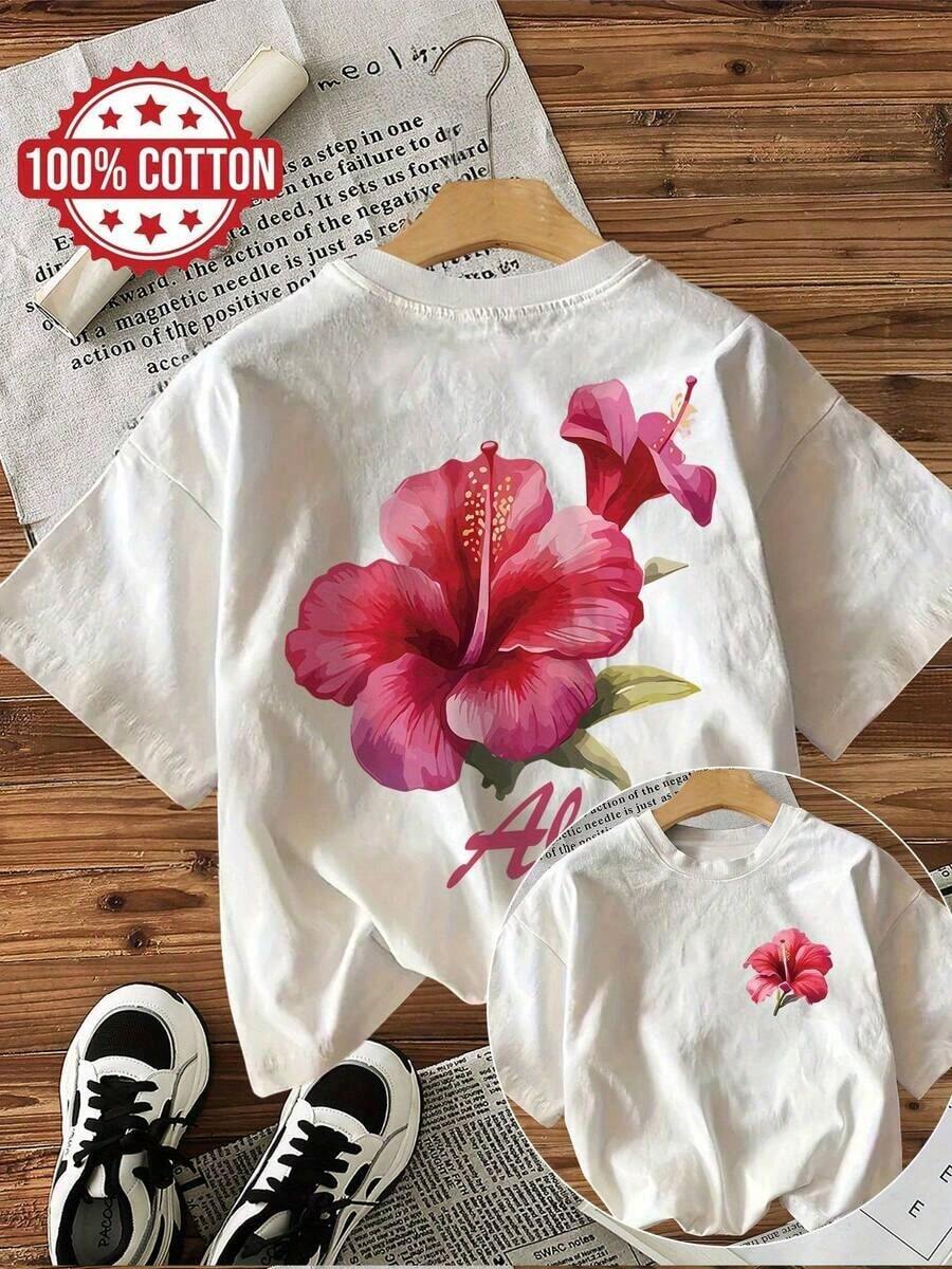LIDANR 1PC Graphic Print T-Shirt, Short Sleeve Crew Neck Casual Top For Summer & Spring, Women's Clothingsummer Tops Shirts-Vintage Street Style Unisex Loose Cotton Short Sleeve Crew Neck T-Shirt - 白色 - 查看 1