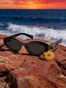Gafas de sol de mujer con marco negro, protección UV, estilo de playa de verano - Negro - Ver 10