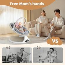 Baby Swings For Infants, Bluetooth Infant Swing With Music Speaker , 5 Speeds And Remote Control - Portable Baby Swing For Indoor And Outdoor (Beige) - 美規A型插(110-127V) - 查看 6