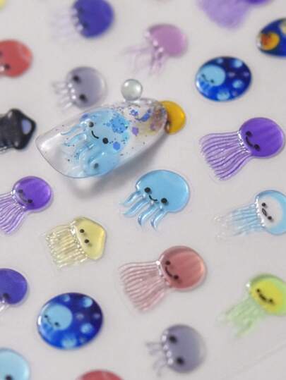Cute Jelly Fish Nail Stickers, Cartoon Nail Decals, Cute Nail Decals, 3D Jelly Style Nail Stickers, Jelly Fish Nail Design, DIY Nails