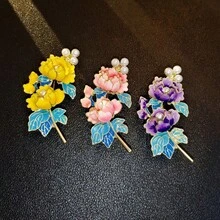 1枚优雅牡丹花胸针，日常佩戴时尚配饰 - 彩色 - 查看 2