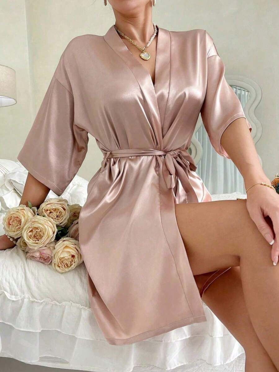 一件女士纯色短袖浴袍,适合春夏居家穿着,纯色短袖浴袍 - 适合春夏、居家、酒店、派对等场合,冬季也可穿着。 - 279粉色 - 查看 1