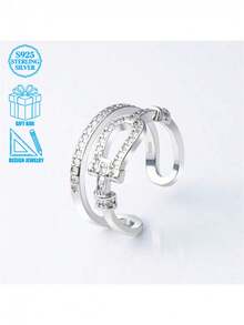 Nhẫn bạc 925 dạng vòng, chất lượng cao cấp, đính đá Zirconia, nhẫn hở cá nhân hóa, thiết kế hình học dành cho nữ, nhẫn tối giản. - Bạc - Xem 5