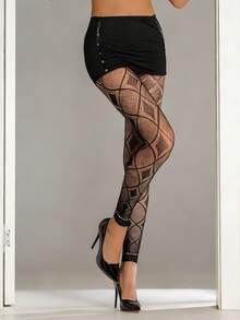 1条女士菱形图案黑色连裤袜 - 性感、时尚、个性化 - 适合日常通勤、约会、商务、派对等场合 - 黑色 - 查看 5