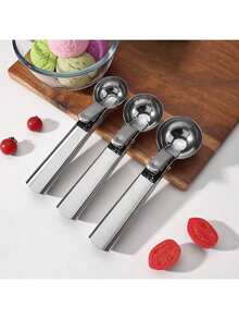 1个不锈钢冰淇淋勺，瓜球勺，水果球勺，家用冰淇淋勺 - 銀色 - 查看 6