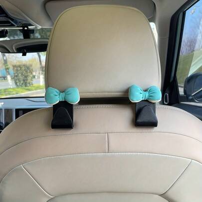 2pcs Car Bowknot Hooks, Solid Color 3D Bow Tie, Front/Rear Seat Car Organizer Decor, Party Holiday Gift