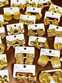 20pcs Assorted Fashionable & Elegant Earring Set - Stainless Steel Earrings Suitable For Women's Daily Wear Or Parties - Great Gift For Students And Friends, Gifts For Mom - Gold - View 5