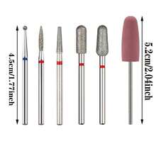 6件套金刚石美甲钻头套装，适用于电动指甲锉，专业美甲修脚角质去除器，角质剪，美甲工具，家用沙龙级产品 - 彩色 - 查看 2