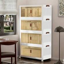 Large Stackable Storage Box With Lid And Wheels, Folding Storage Box, Plastic With Door, Suitable For Wardrobes, Homes And Offices, Can Store Clothes, Snacks, Toys And Books - White Four-layer - View 10