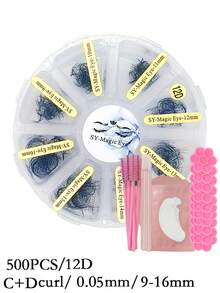 500 Pcs False Eyelashes Per Box, Double Layered, 8D 10D 12D 14D 16D, Thickness 0.05mm,9-16mm / Mix, Curl C+D, Three-Dimensional Effect, Pointy Base Premade Fans Eyelash Extensions, With 10Pcs Eye Pads,10Pcs Eyelash Brushes,10Pcs Adjustment Rod,10Pcs Glue Cup, Thick Fake Lashes For Professional, Daily, Wedding, Party, Costume Makeup - View 17