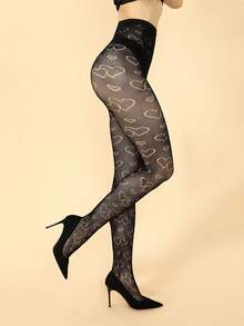 女士性感心形黑色网眼连裤袜，四季皆宜 - 彩色 - 查看 5