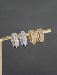 1对时尚立方氧化锆嘻哈风格男士耳环 - 彩色 - 查看 9