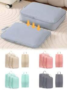 4件套旅行压缩收纳袋套装，轻便旅行行李整理袋，带鞋袋，可扩展收纳袋，节省空间旅行必备品，旅行包，圣诞礼物，节日必备品，旅行必备，节日配件，圣诞节，个性化礼物 - 彩色 - 查看 4