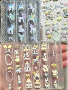 1pc Cute Nail Art Mold, Featuring Miniature Unicorn, Carousel, Bow, Bear, Rabbit, Frame, Wings Designs, Transparent Silicone Mold - Clear - View 1