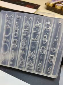 1pc Cute Nail Art Mold, Featuring Miniature Unicorn, Carousel, Bow, Bear, Rabbit, Frame, Wings Designs, Transparent Silicone Mold - Clear - View 7