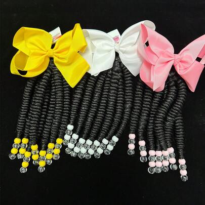 1 Tóc giả dài 8 inch, đính hạt nhiều màu sắc, kiểu tóc xoăn nhẹ, sợi tổng hợp chịu nhiệt, phần đuôi tóc giả thích hợp cho sử dụng hàng ngày và dự tiệc.