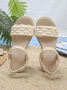 1 đôi sandal đế xuồng mùa hè cho bé gái, chống trơn trượt, nhẹ, hở mũi, thoải mái, giày đế xuồng cho bé gái đi làm và đi học. - Màu be - Xem 2