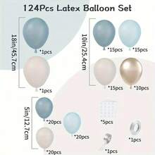 124pcs Dusty Blue Balloons Arch Garland Kit, Dusty Baby Blue Sand White Metallic Gold Balloons For Bridal Shower Gender Reveal Birthday - Multicolor - View 6