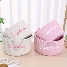 Giỏ đựng đồ thủ công nhiều màu sắc có tay cầm, giỏ đan dây thừng thích hợp đựng đồ chơi trẻ em và mỹ phẩm, giỏ quà tặng khắc chữ theo yêu cầu, giỏ quà tặng ngày lễ cho các cặp đôi, có thể dùng làm vật trang trí phòng khách. - Nhiều màu - Xem 4