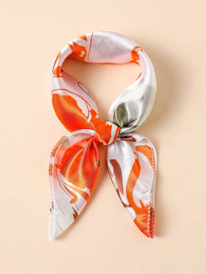 1pc Elegant Floral Print Faux Silk 50cm Square Scarf, Fashion Versatile Bandana Neck Scarf For Men And Women, Suitable For Accessorizing Bags, Spring/Summer