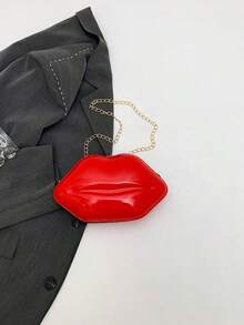 1pc Fashionable Shiny Lip Shaped Women Chain Crossbody Unique Mini Handbag PU Leather Small Bag - 紅色 - 查看 7