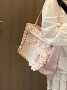 Bolsa de ombro estilo bailarina, com alça franzida e design sofisticado, confeccionada em nylon acetinado de alta qualidade. Ampla capacidade, ideal para o dia a dia, para exibir figuras, fazer compras, ir a convenções de anime, festas e muito mais. - Multicolorido - Ver 11