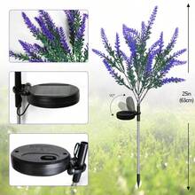 1 pieza Luz de jardín con flores de lavanda artificiales alimentada por energía solar con 7 flores, función de carga solar automática y iluminación nocturna - Luz de decoración exterior, nueva lámpara rural de planta y flor para senderos, césped, patio trasero - Iluminación paisajística con encendido/apagado automático, decoración solar para Navidad, boda y jardín - Lavanda morada - Ver 5