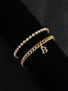 Hip Hop Initial Anklet For Women, Stackable Crystal Tennis Chain Foot Jewelry Gift - Custom Lettering Anklet - View 10