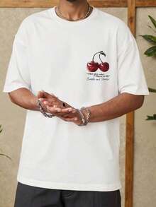 ZIVRE Manfinity Dauomo Men's T-Shirt With Round Neck And Cherry Fruit Print - Weiss - View 8