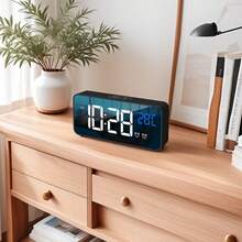 NieNie Đồng hồ báo thức kỹ thuật số có thể sạc lại, hiển thị nhiệt độ, báo thức kép, chế độ ban đêm, chức năng báo lại, điều khiển bằng giọng nói, đồng hồ để bàn, công tắc nguồn, 12/24 giờ, đồng hồ LED để bàn. - 8808 - Xem 3