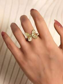 1pc S925 Sterling Silver Butterfly Ring,Gold Butterfly Ring,Adjustable Opening,Elegant And Sophisticated,Women's Ring,Suitable For Everyday Wear - Multicolor - View 4
