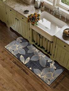 1pc Silica Gel Kitchen Floor Mat, Dark Gray & Black Base Color With Fine Vertical Texture, Decorated With Delicate Golden Lines Outlining Large Magnolia Floral Patterns, Presenting An Elegant New Chinese Style Art, Suitable For Kitchen, Bathroom, Entryway, Laundry Room, Bedroom, Living Room Decor - Multicolor - View 8