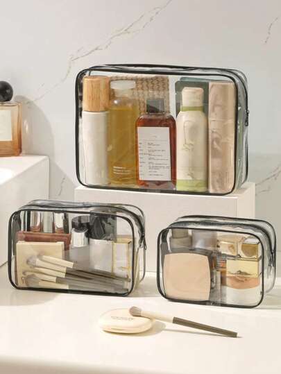 10件套女士大容量拉链化妆旅行收纳包 - 高品质化妆包和洗漱包，轻便PVC材质，易清洁拉链设计，适合健身、度假、通勤，时尚简约设计，美容必备