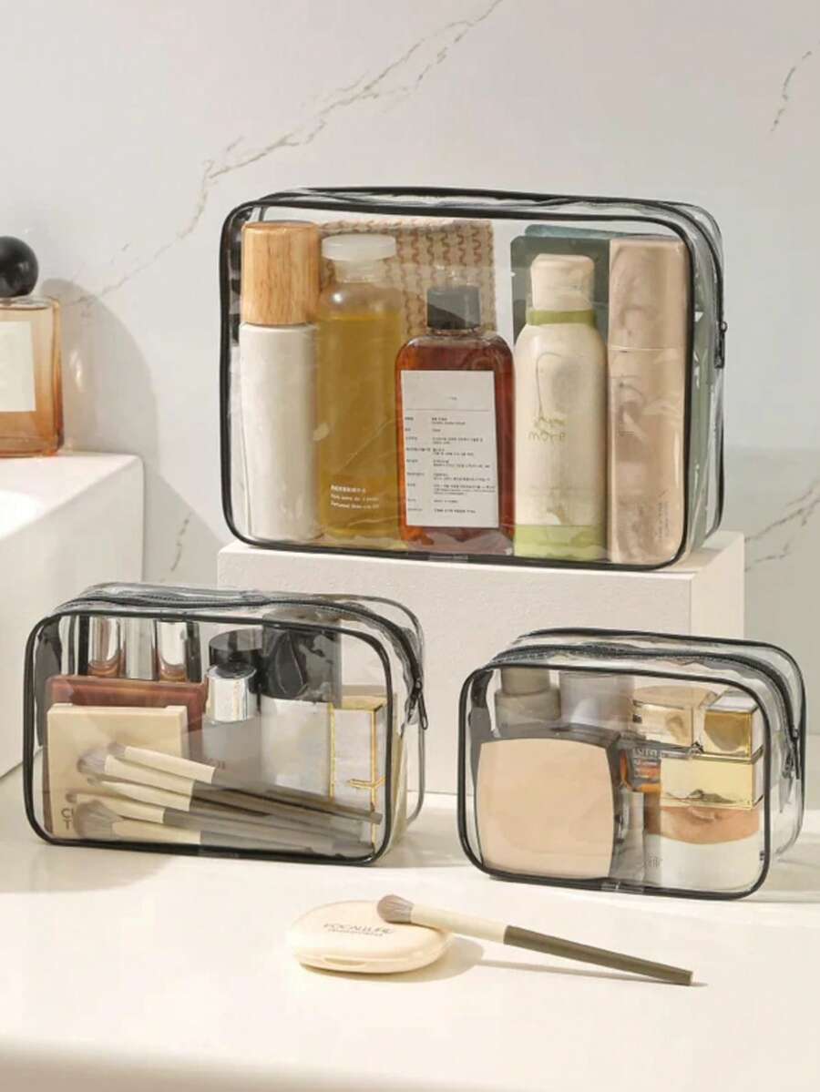 10件套女士大容量拉链化妆旅行收纳包 - 高品质化妆包和洗漱包，轻便PVC材质，易清洁拉链设计，适合健身、度假、通勤，时尚简约设计，美容必备 - 無色 - 查看 1