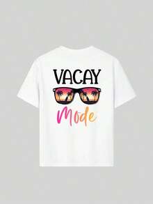 Camiseta casual de manga corta con cuello redondo y estampado de cocotero, adecuada para niños y niñas, diseñada para estudiantes y niños en verano - Camiseta estilo resort de playa, que inspira imaginación y autoexpresión. Ropa Infantil, Camiseta Gráfica para Niñas, Top de Verano, Ropa para Adolescentes - Blanco - Ver 4