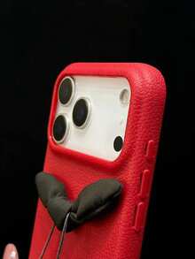 3D Bow-Knot Cherry Faux Leather Texture Phone Case Compatible With Iphone 17 Pro Max, 17 Pro, Cute Cherry Faux Leather Design - Red - View 10